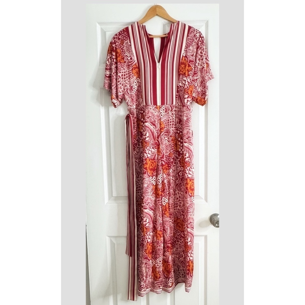 Elie Tahari Jumpsuit Silk Occasion Jumpsuit Botanical All Over Print V-Neck Belt - Picture 5 of 16